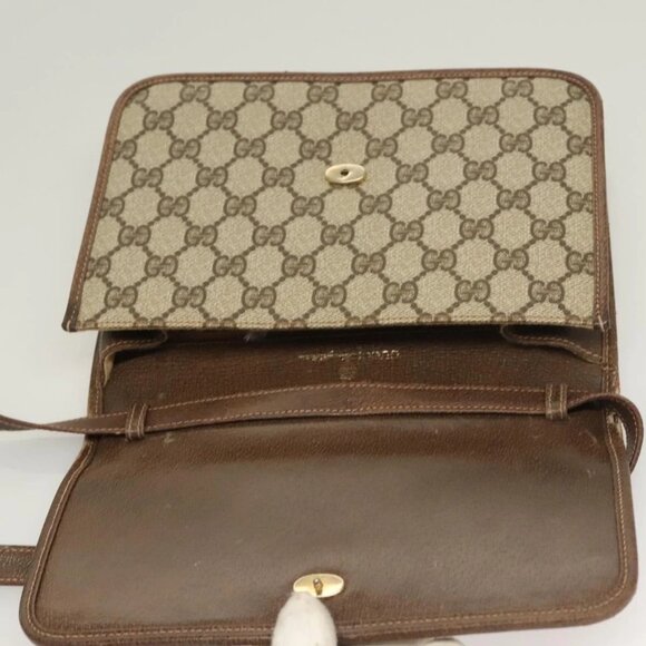 GUCCI GG Supreme Web Sherry Line Shoulder Bag PVC Beige Gold Auth BA3785 - Picture 9 of 16